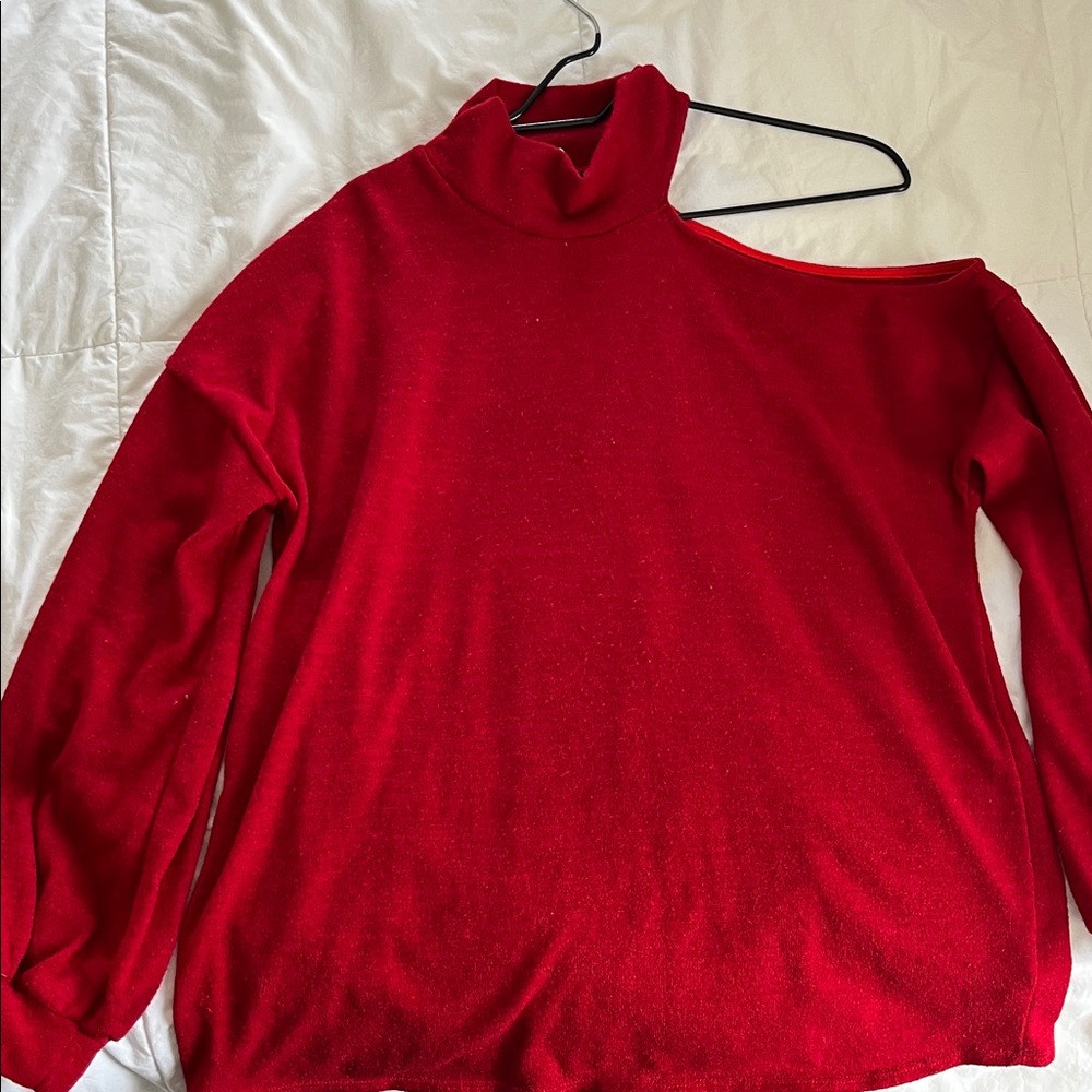 BiBi Red One-Shoulder Turtleneck Sweater